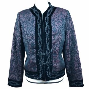 Damask jacket, plum with black velvet detailing